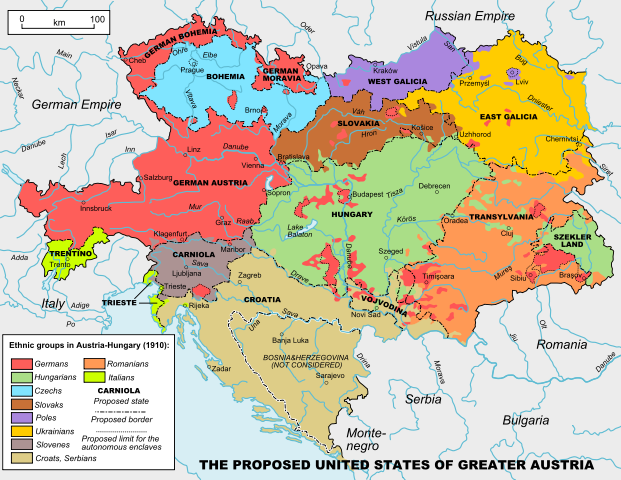 1910年時オーストリア＝ハンガリー帝国内の民族分布図